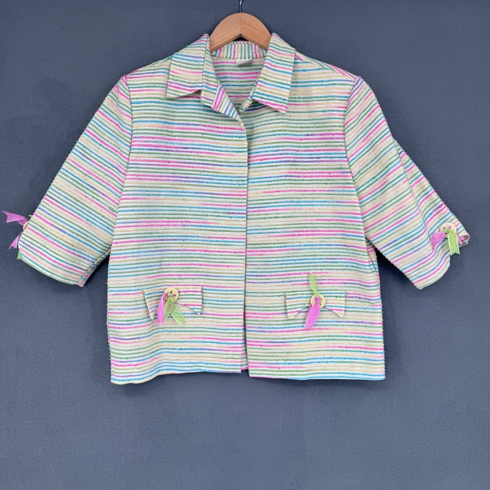 Bleyle Petites Silk Blazer Womens 10P Multi Color Striped Vintage Ribbon Accent